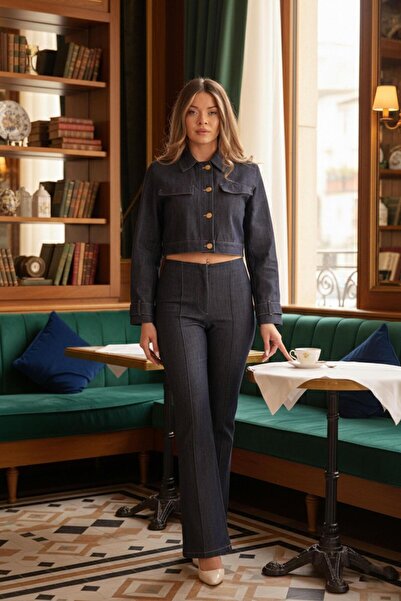 Hipo Trend Premium Denim Crop Jacket and Pants Set