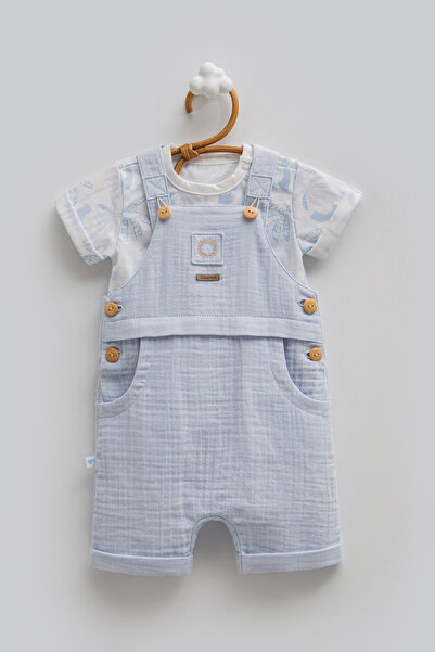 Caramell 100% Cotton Baby Boy Muslin Salopet and T-Shirt Set 3-18 Months