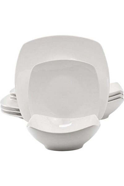Gibson 12-Piece Everyday Square Fine Ceramic Dinnerware Set White