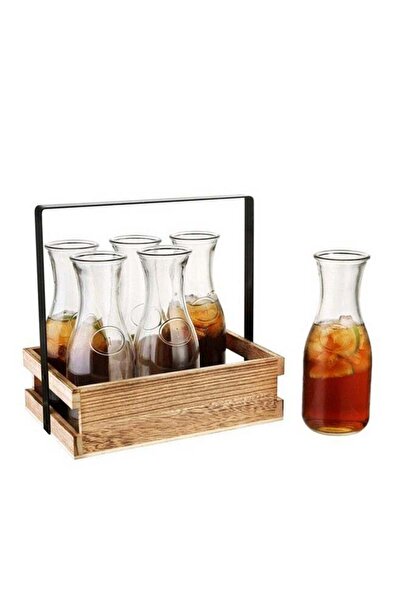 Bien Servi 6-Piece High Quality Glass Juice Bottle Set with Stand Clear and B...