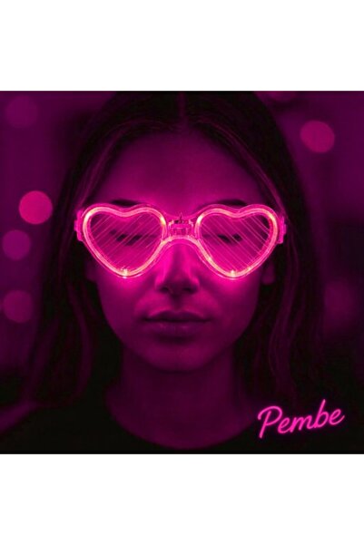 Fırsatkolik نظارات LED على شكل قلب باللون الوردي - نظارات للحفلات والتألق بثل...