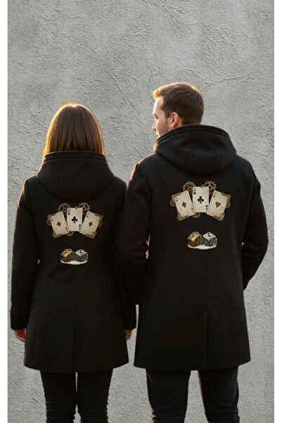 CZMD Till the Last Dice – İskambil & Zar Baskılı Siyah Panço | Sevgililer İçi...