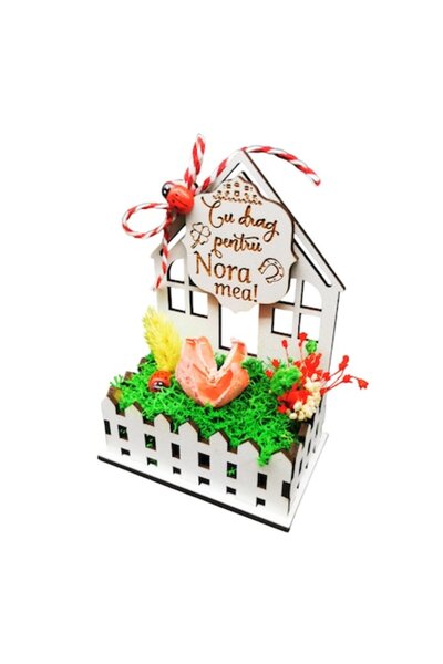 OEM Martisor cu licheni si flori naturale pentru Nora - Casuta primaverii