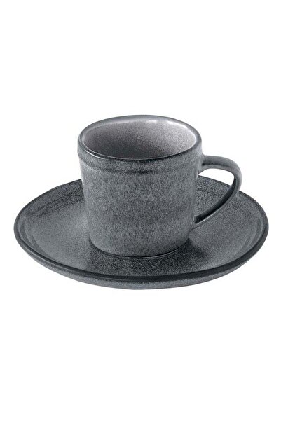 Generic Easy Life Essential Ceramic Coffee Cup and Saucer Set Dark Grey 100ml