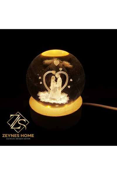 Zeynes Home Kristal Özel Tasarım Renk Değiştiren ÇİFT Cam Küre LED Masa Lamba...