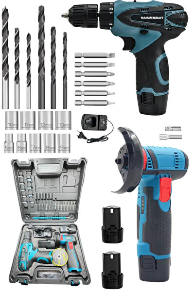 HAMMERKRAFT Kömürsüz Motor 2Li Usta Seti 2Akülü Armut Matkap Ve Mini Akülü Di...