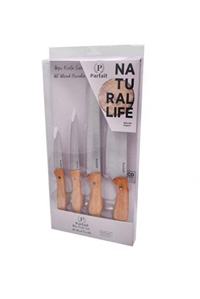 Parfait 4-Piece Kitchen Knife Set with Wooden Handle Silver and Brown