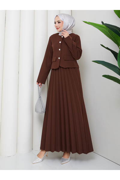 EFSUN MODA Women's Jacket with Pleated Skirt Tunic Suit