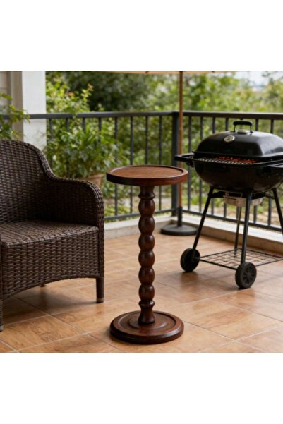 Mtanvxay طاولة قهوة خارجية دائرية متحركة بأرجل من الخشب الصلب، مثالية للفناء ...