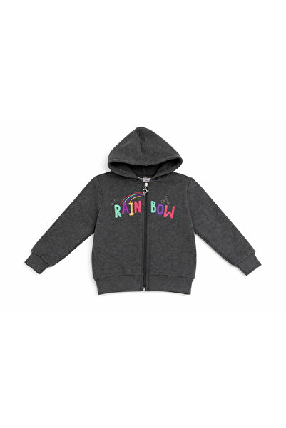Jaju Baby Κοριτσίστικη ζακέτα με κουκούλα και κέντημα ουράνιο τόξο – Γκρι φού...