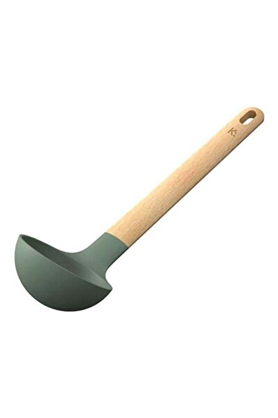 Parfait مغرفة شوربة سيليكون بمقبض خشبي قابل للتعليق وصديقة للبيئة، باللونين ا...