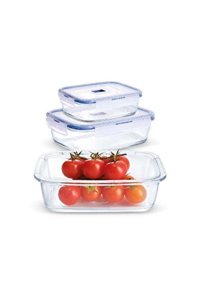 Luminarc 3-Piece Rectangular Food Storage Box Set with Lunch Bag Clear and Blue