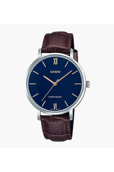 Casio ساعة نسائية بنية اللون ذات سوار جلدي أصلي تناظري