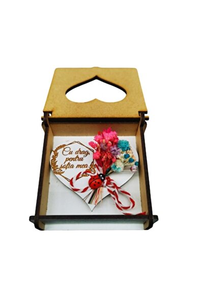 OEM Martisor personalizat pentru Sotie, magnet inima din lemn decorata cu flo...