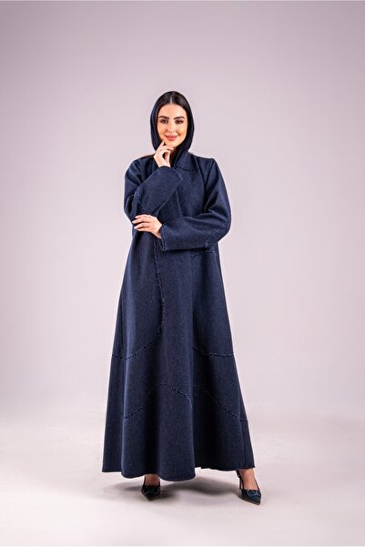 Abay Winter wool abaya with embroidery – navy blue