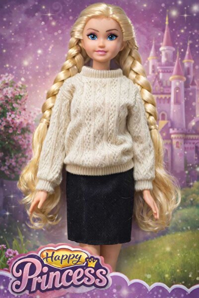 Fidan oyuncak Happy Princess Oyuncak Bebek – 30 cm Örgülü Saçlı, Şık Kazak ve...