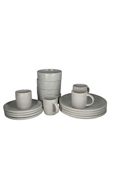 Bien Servi 16-Piece Elegant Design Stoneware Dinner Set Light Grey