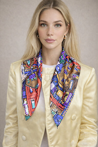 Şirin Giyim Aksesuar Women's Scarf Satin Multi-Colored Home Patterned - Bandana
