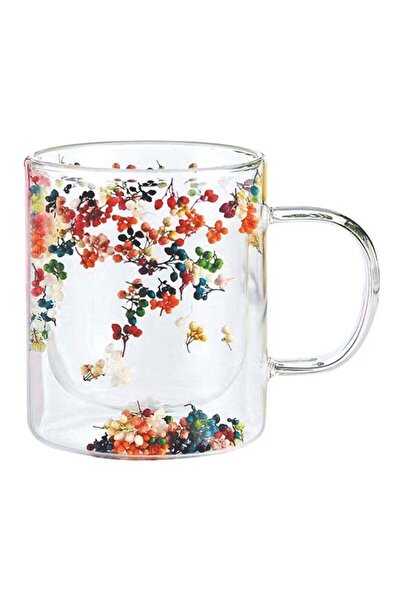 Bien Servi Decorated Flower Filling Elegant Design Double Wall Glass Coffee M...