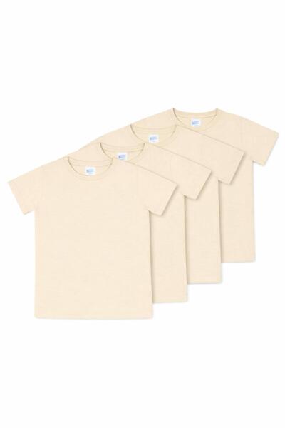 berkMICIRIK Unisex Children's Crew Neck Short Sleeve Standard Fit 4-Pack Beig...