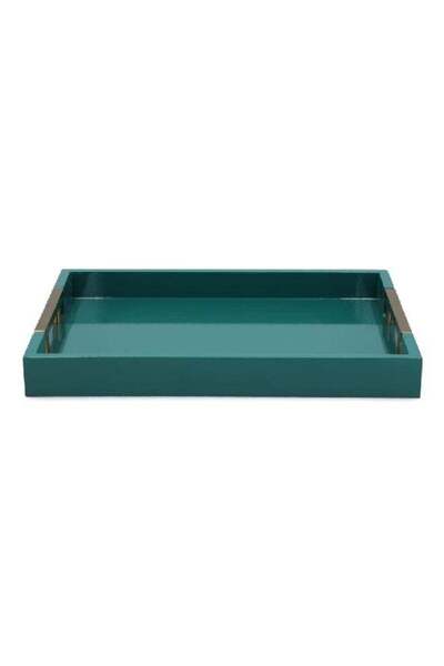 Felli Rectangular Shaped Wooden Serving Tray Gloss Green and Gold