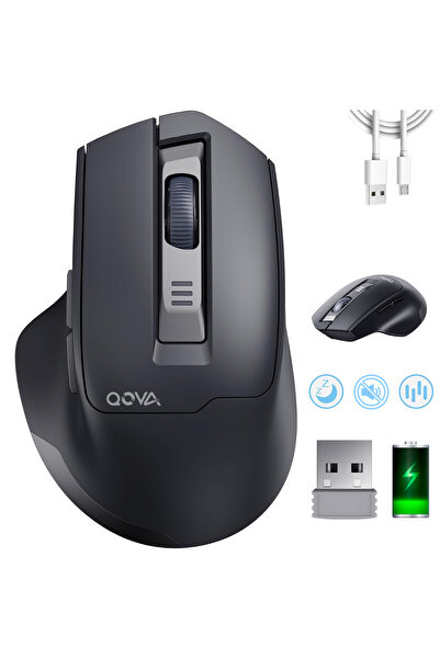 Qova Mouse wireless ergonomic reîncărcabil, QOVA®, 2.4 GHz, silențios, 2400 D...