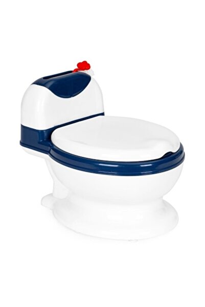 Ecotoys Детска тоалетна чиния с подвижна вътрешна част и четка, бяла/синя