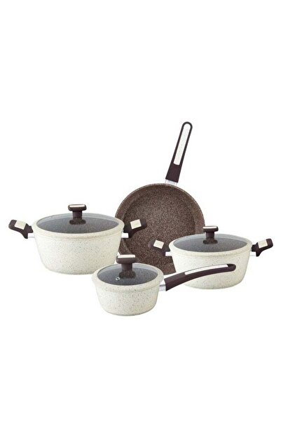 Parfait 7-Piece High Quality Forged Aluminum Cookware Set Cream and Brown