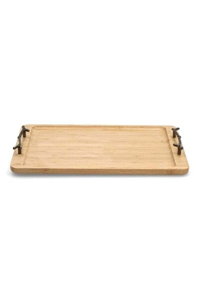 Bien Servi Durable Rectangular Bamboo Serving Tray with Metal Handle