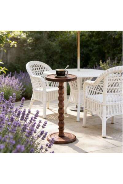 Mtanvxay طاولة قهوة خارجية دائرية متحركة بأرجل من الخشب الصلب، مثالية للفناء ...