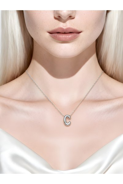 Piercing Market Steel & Silver 3D Balloon Letter C Gift Necklace