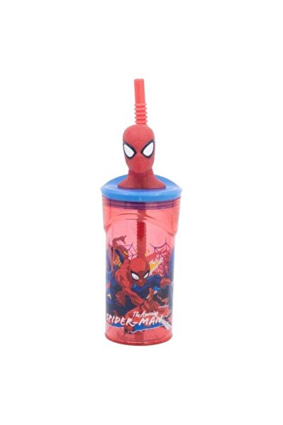 Stor The Amazing Spiderman 3D Figurine Drinking Tumbler with Straw Red and Blue