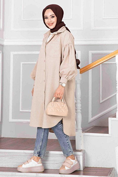 EBRUTESETTÜR Oval Cut Hijab Shirt Tunic Stone