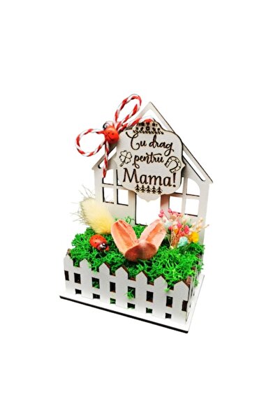 OEM Martisor cu licheni si flori naturale pentru Mama - Casuta primaverii