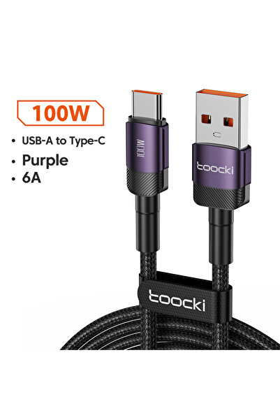 Toocki Purple 2M 2m 100W Type C USB Cable Fast Charging For P40 Pro P30 6A Wi...