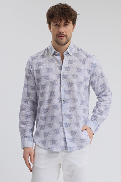 Frappoli Bonaven Men's Light Navy Blue Cotton Long Sleeve Slim Fit Sports Shirt