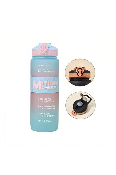 Bsr Water bottle with straw, for sports, flip-top lid, hour graduations, plas...
