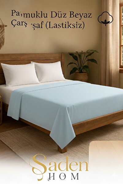 SADEN HOME Cotton Double Bed Sheet, Baby Blue, 220X240 cm