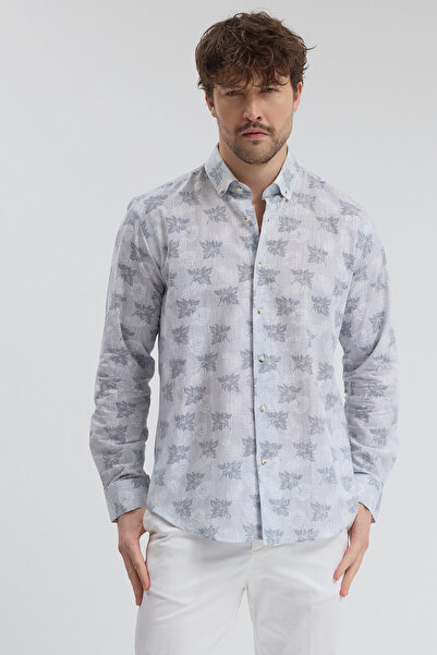 Frappoli Bonaven Men's Navy Blue Cotton Long Sleeve Slim Fit Sports Shirt