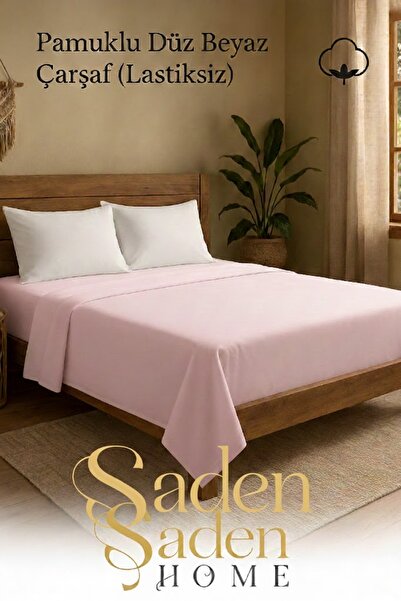 SADEN HOME Cotton Double Bed Sheet in Powder Pink, 220X240 cm