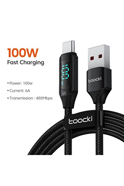 Toocki كابل USB من النوع C أسود بطول 1 متر وقوة 100 واط، يدعم الشحن السريع له...