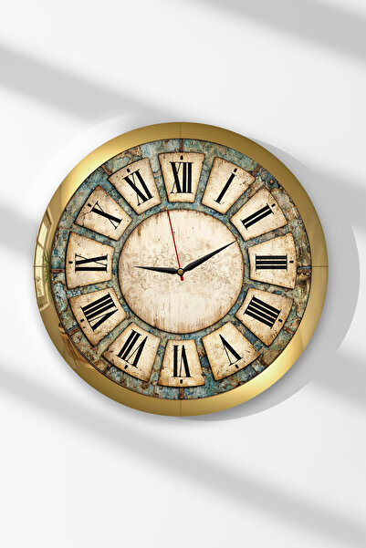 Zevahir Mobilya Dekorasyon Ceas de perete rotund din MDF, cu ramă aurie, eleg...