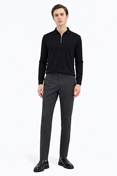 Kip Pantaloni clasici cu țesătură simplă, culoare antracit, croială ajustată
