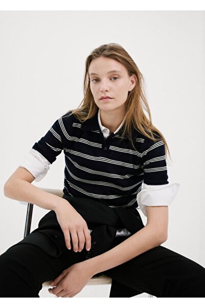 MANGO Woman Çizgili polo yaka kazak