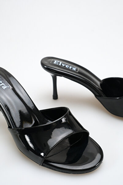 MALENTA Papuci cu toc pentru femei, din piele neagră, cu vârf rotund și toc s...