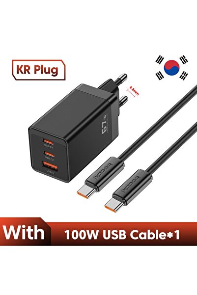 Toocki KR Black With Cable 67W GaN USB C Charger 65W Quick Charge QC 4.0 PD 3...