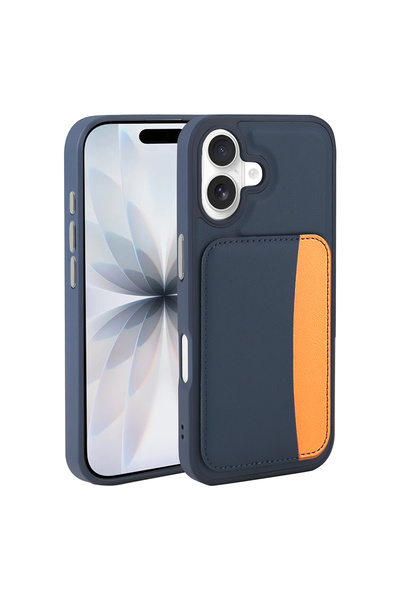 zore حافظة آيفون 16 مع حامل بطاقات وغطاء سيليكون X-Kart - أزرق داكن