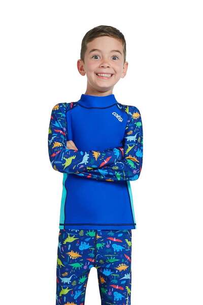 Coega Boys Kids Rashguard Long Sleeve - Blue Playing Dinos