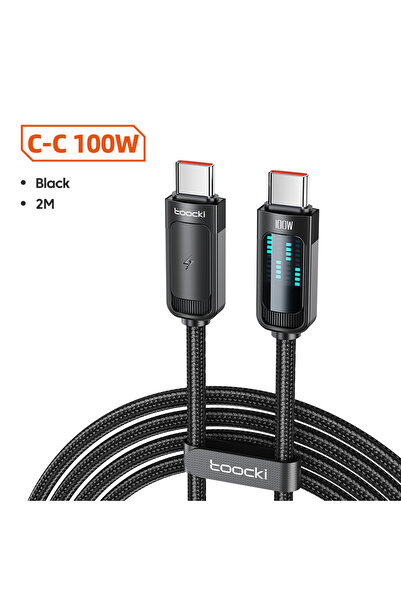 Toocki 1pcs Black 2M PD100W USB C To C Cable PD 3.1 Digital Display Fast Char...