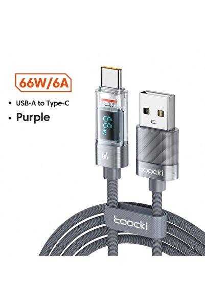 Toocki كابل USB من النوع C بطول متر واحد، لون رمادي فضائي، 6 أمبير، 66 واط، م...